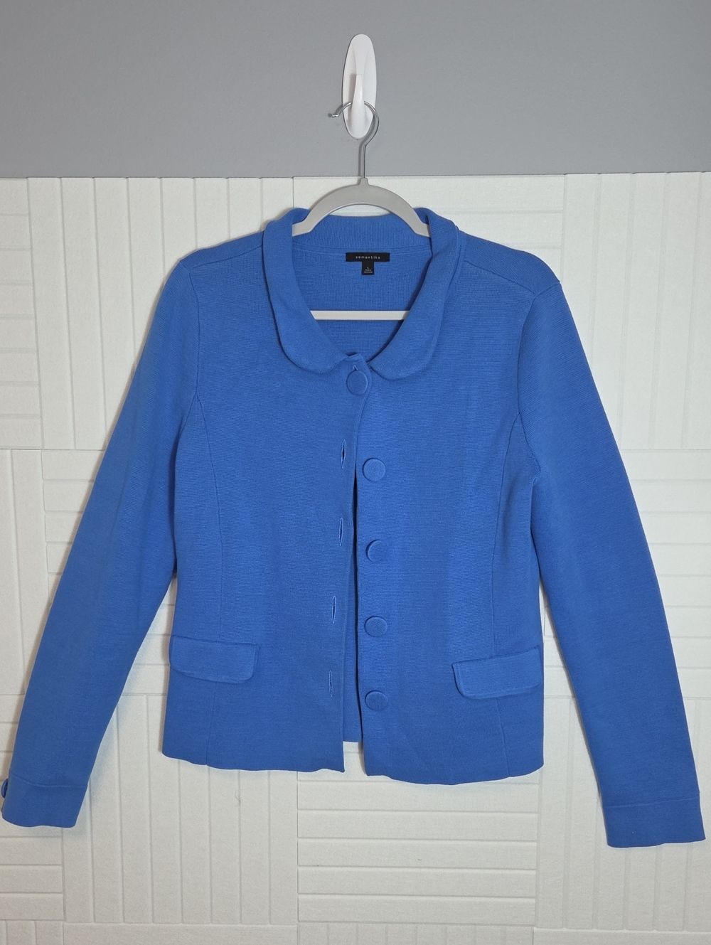 Semantiks 100% Cotton Powder Blue Peter Pan Collar Blazer Cardigan Size L